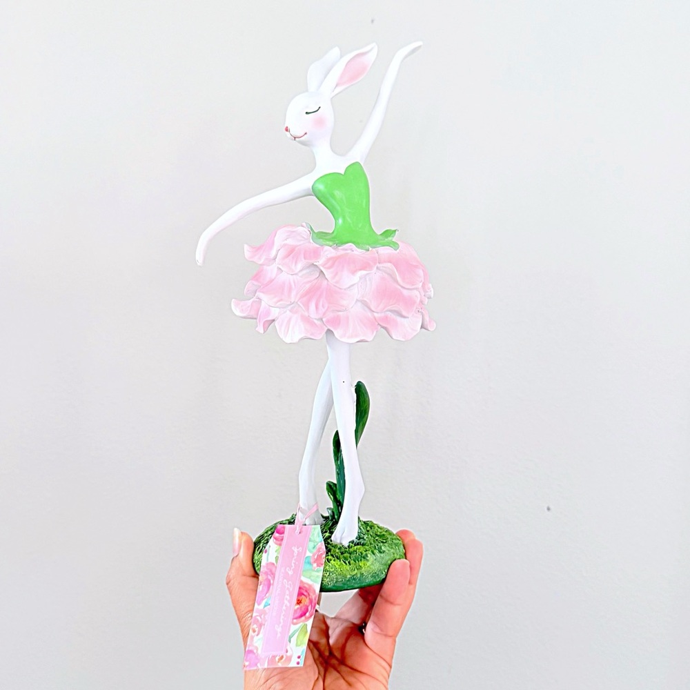 Spring Gatherings Ballet Bunny Figurine with Pink Tutu and Green Bodice